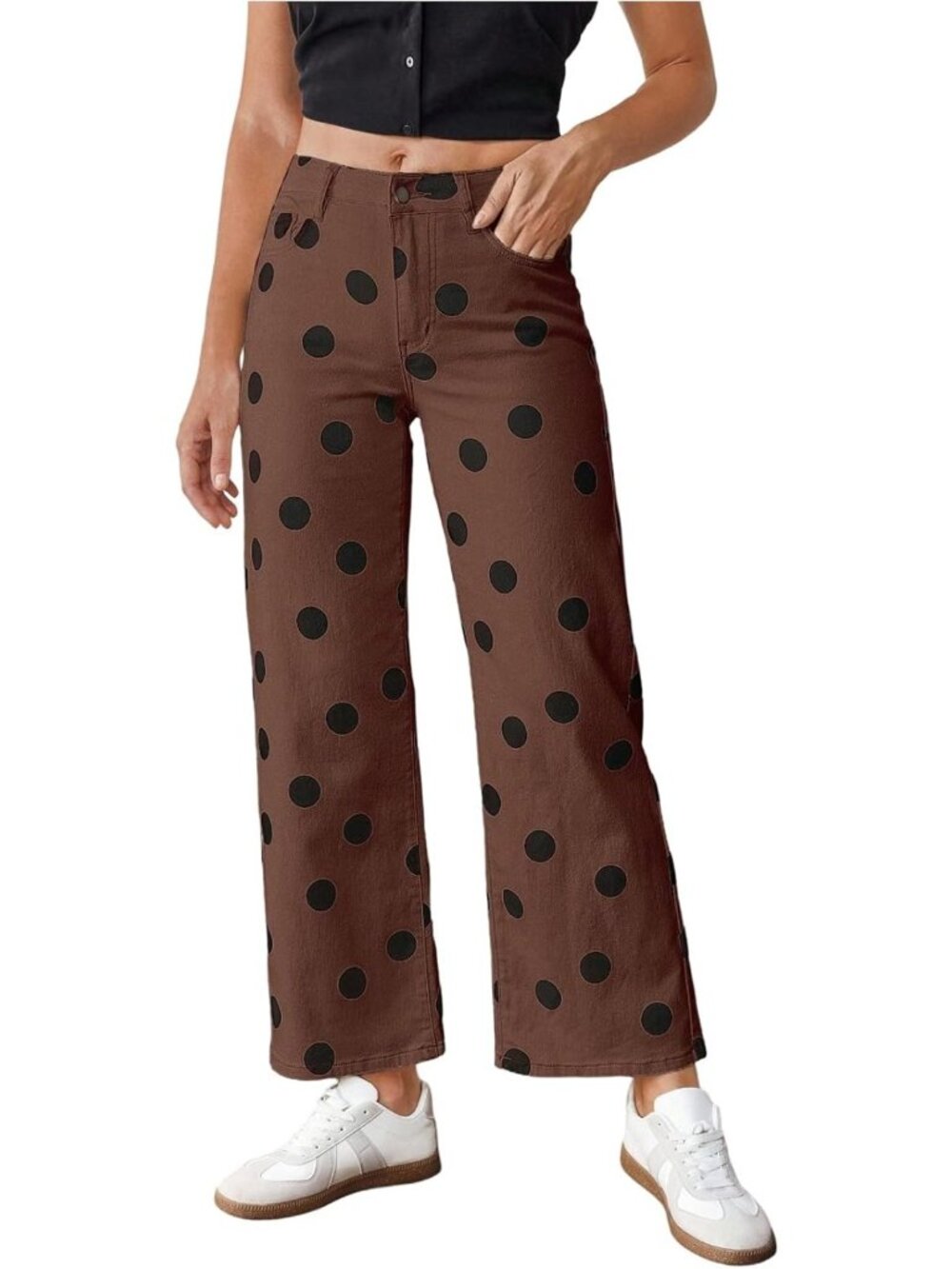 Vintage Polka Dot Stretchy Straight Leg Denim Jeans for Women - Trendy Casual - Picture 1 of 6